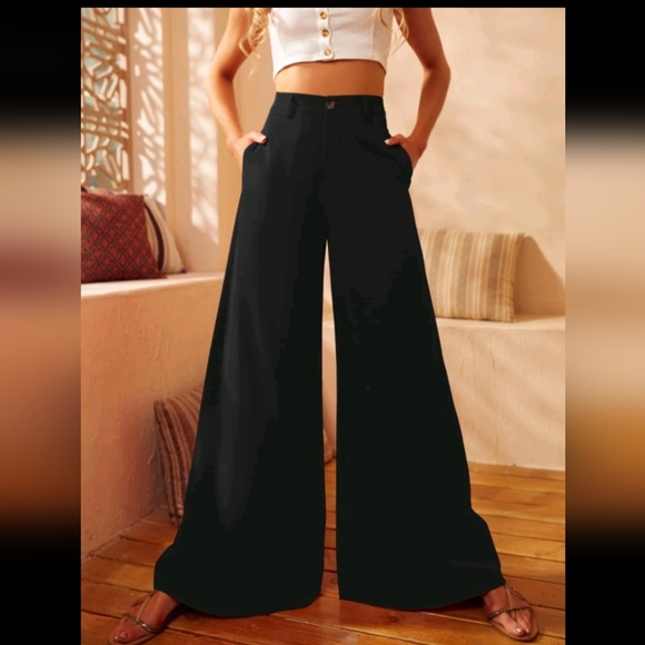 Shein Wide leg dress pants w belt loops and button up sz large 16" waist - Picture 2 of 13